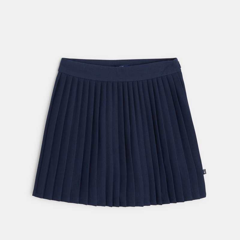Jupe courte et plissée unie bleue fille