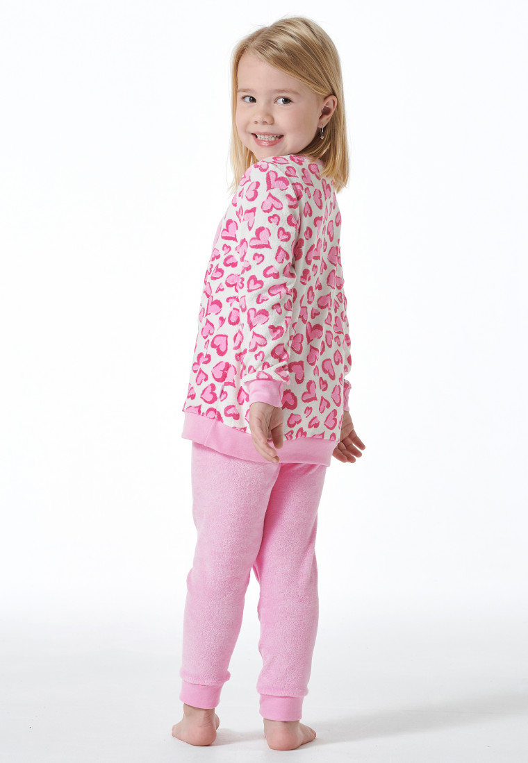Schlafanzug lang Organic Cotton Bündchen Herzen rosé - Girls World