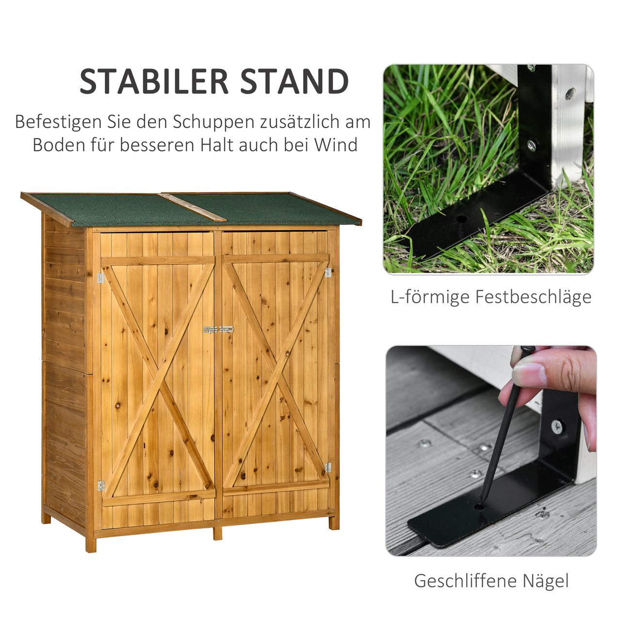 Outsunny Gartenschrank Geräteschuppen mit 2 Tür Asphaltdach Tannenholz Natur