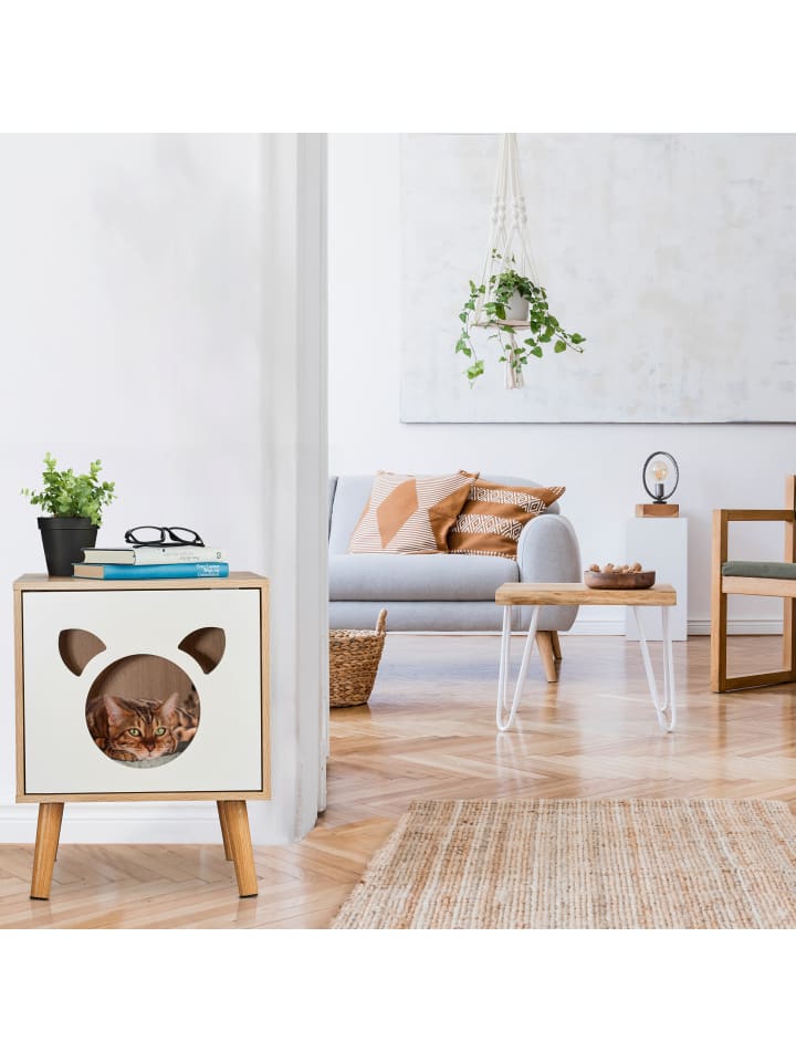 relaxdays Katzenschrank in Natur/ Weiß - (B)40 x (H)50 x (T)40 cm günstig kaufen onesize