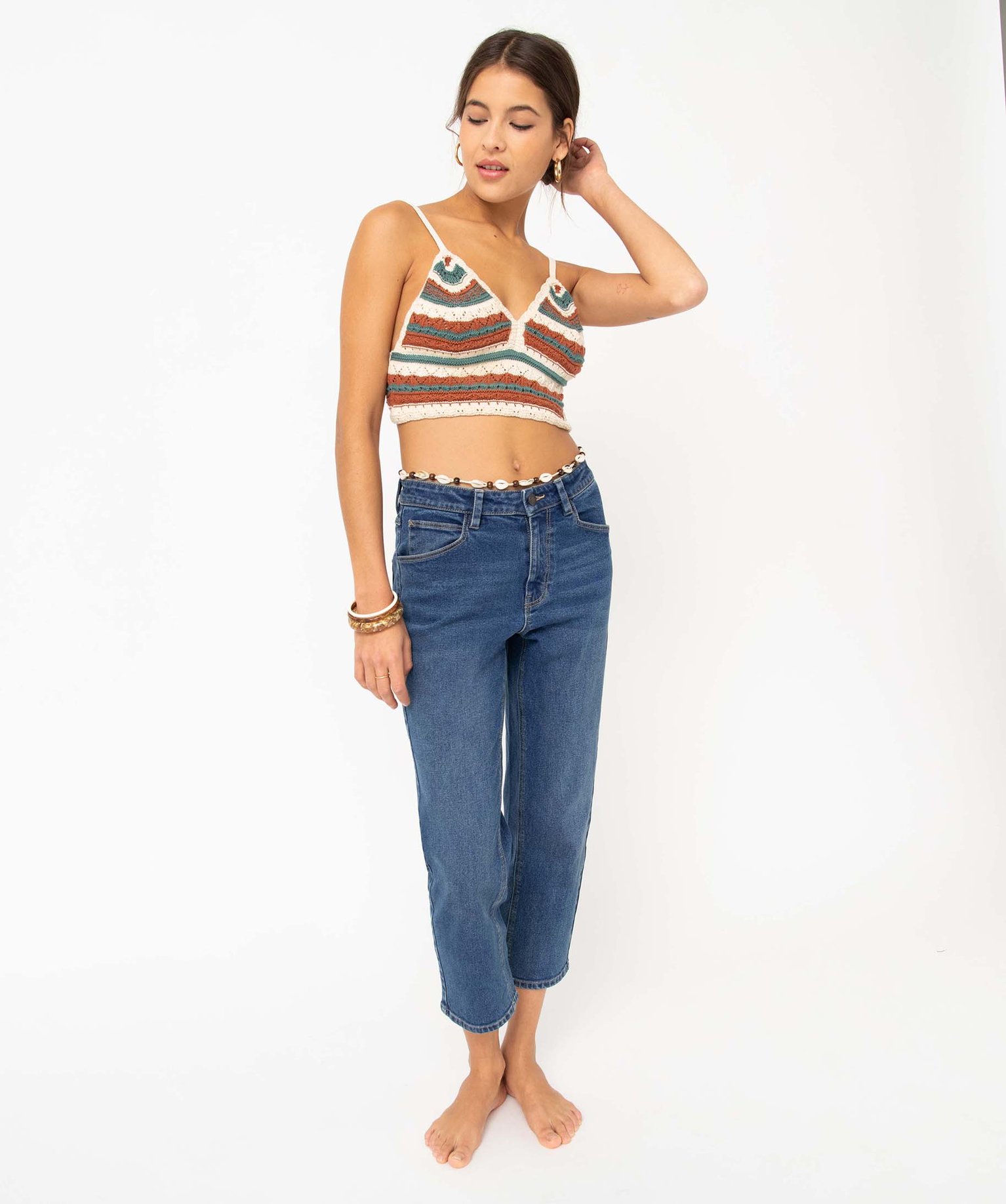 Jean femme coupe large et court taille haute - Camps United stone | GEMO