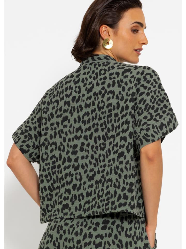 SASSYCLASSY Musselin Bluse mit Zebra in khaki I schwarz günstig kaufen
