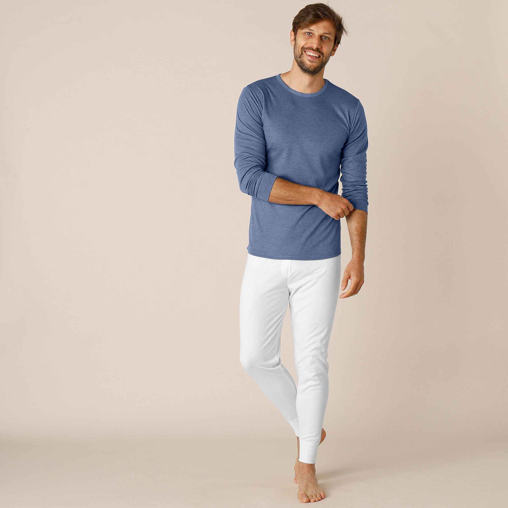 Tee-shirt sous-vêtement homme col rond manches longues dos long polyester