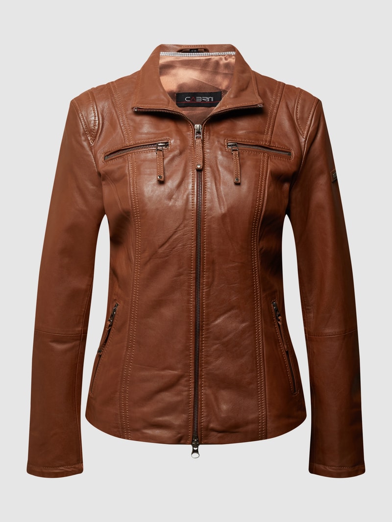 Lederjacke mit Crinkle-Effekt in cognac