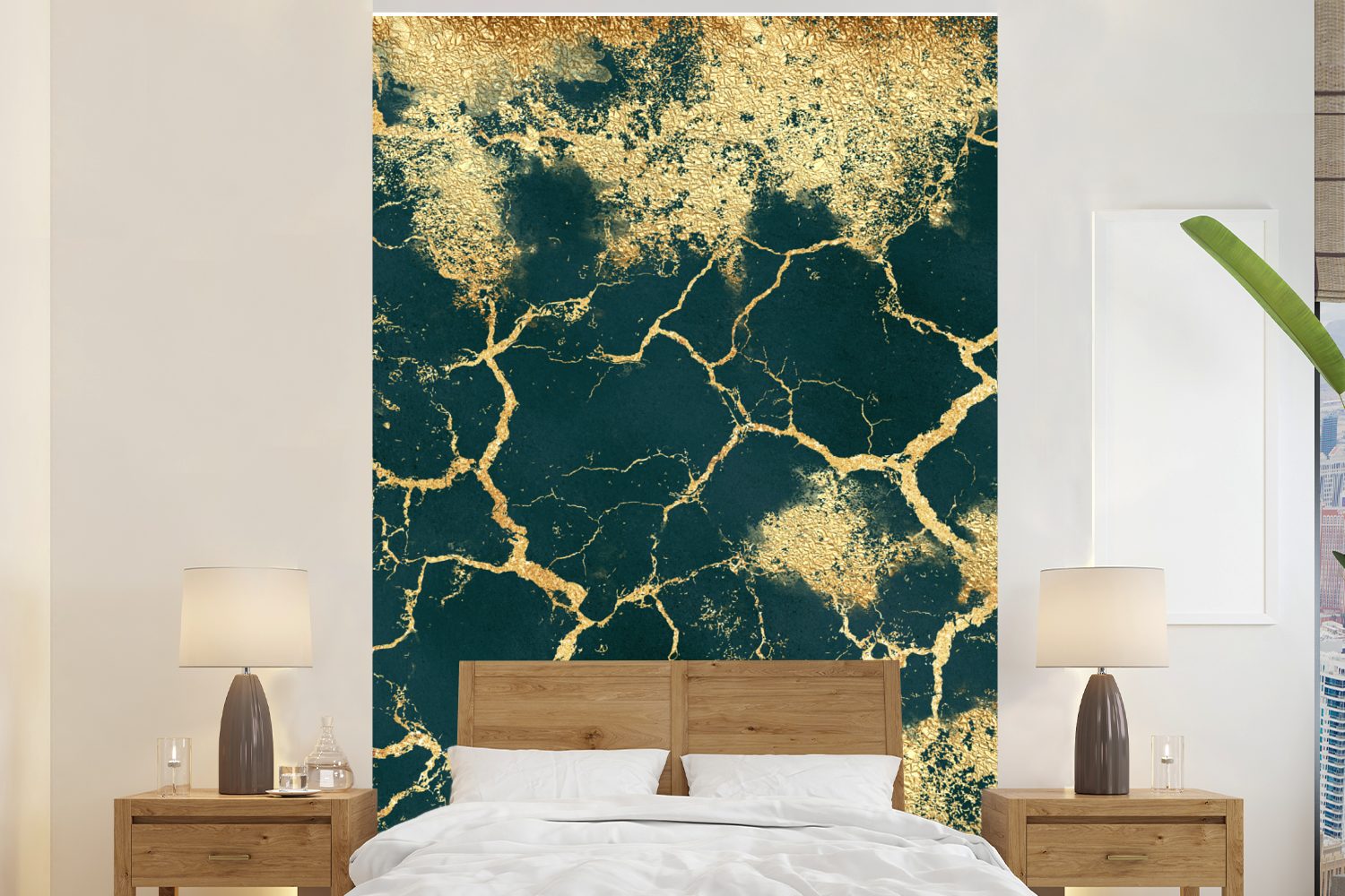MuchoWow Fototapete Gold - Marmor - Grün, Matt, bedruckt, (3 St), Montagefertig Vinyl Tapete für Wohnzimmer, Wandtapete