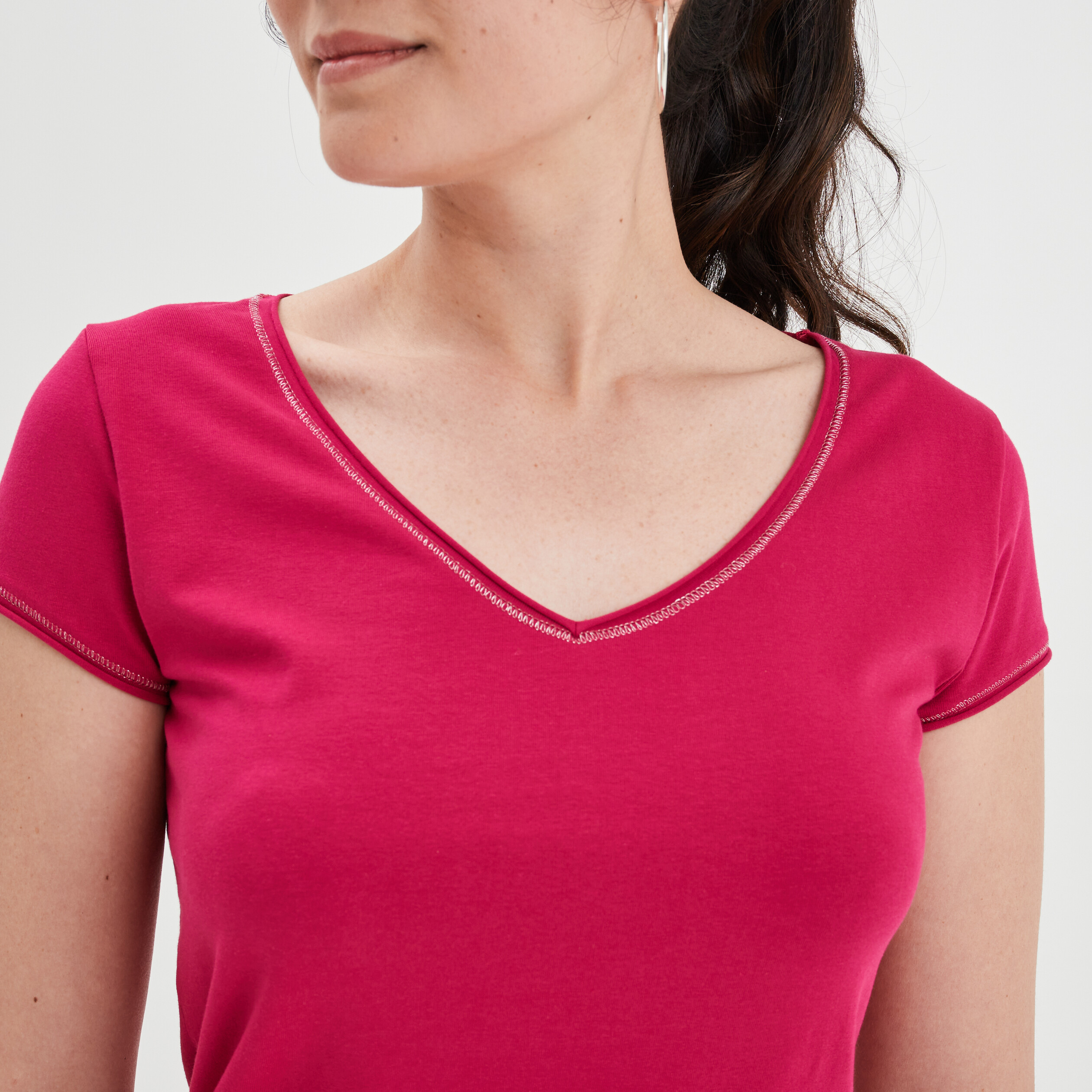 T-shirt manches courtes ajusté rose framboise femme | La Halle