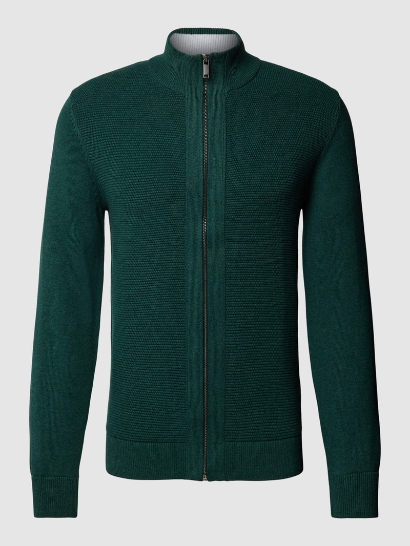 Strickjacke mit Stehkragen in dunkelgrün meliert