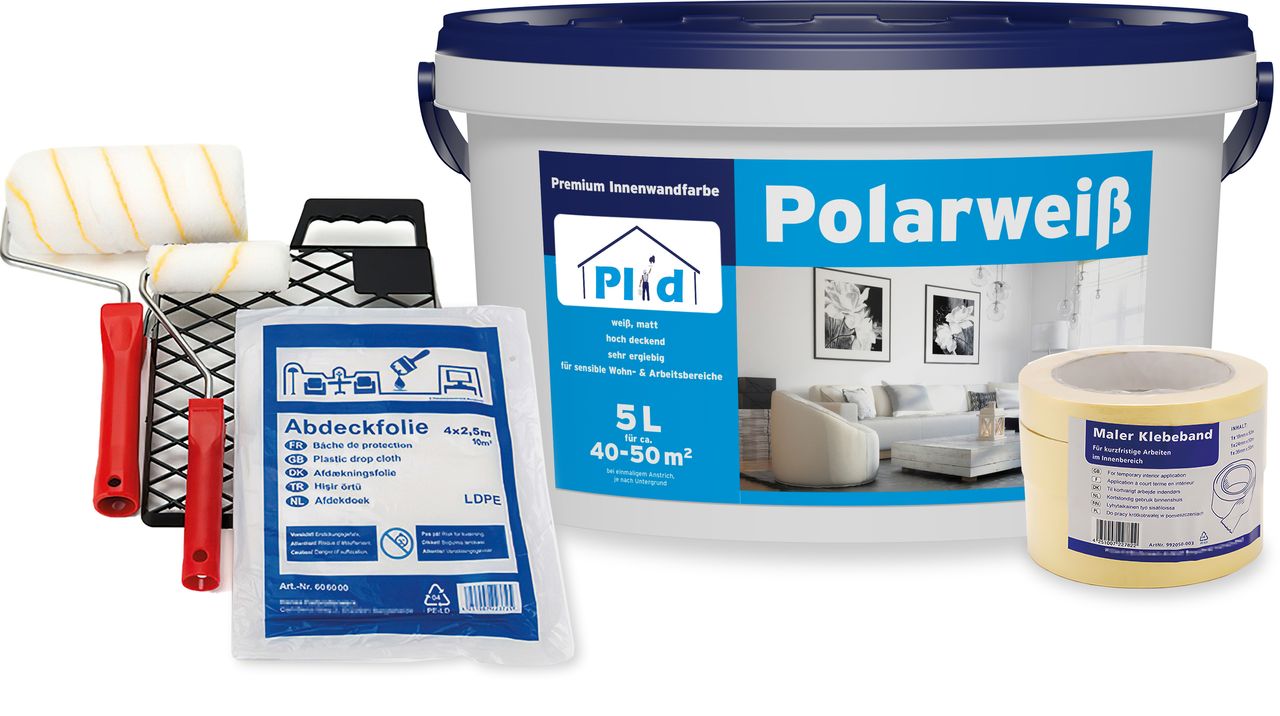 Prinzstark Premium Polarweiss Innenfarbe Wandfarbe Deckenfarbe Profi Farbe Set Weiß