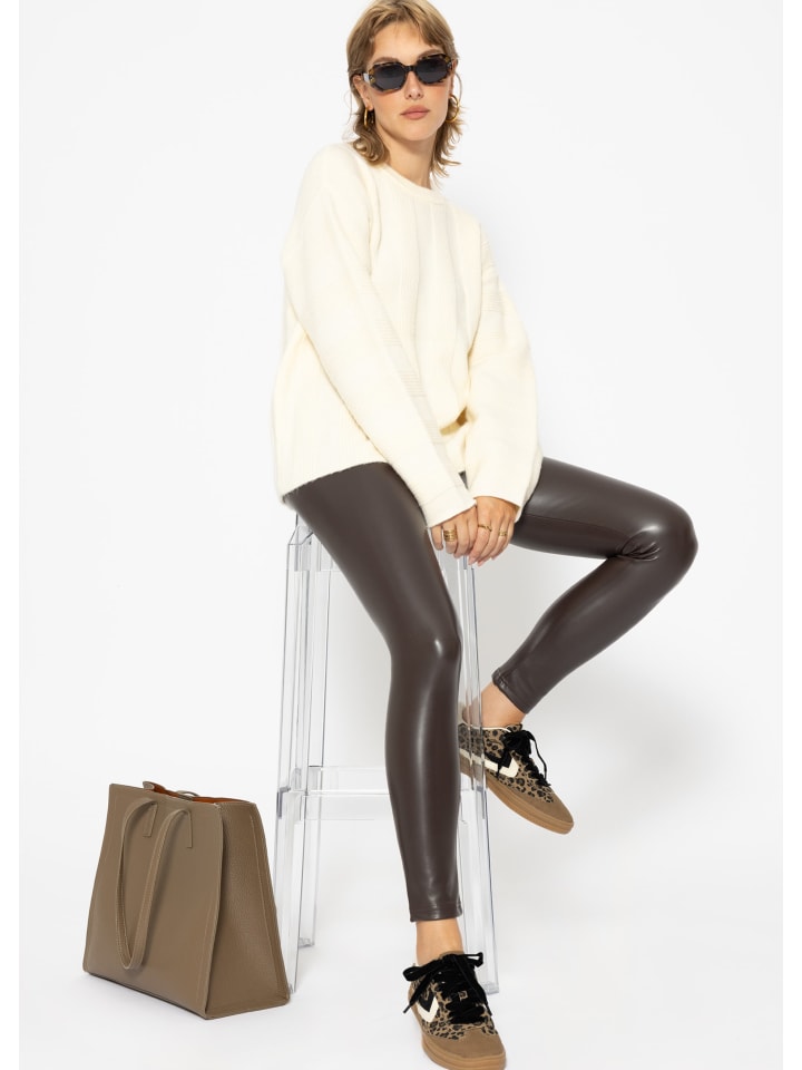 SASSYCLASSY Thermo Leggings in Lederoptik in Braun günstig kaufen