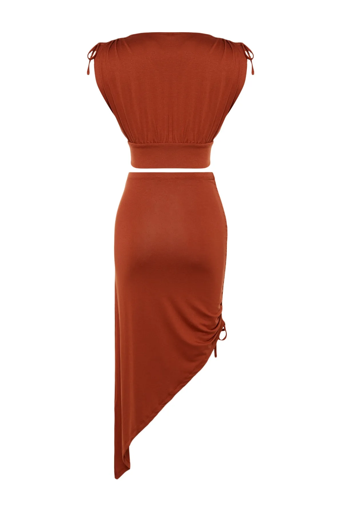 Trendyol Collection  Gerafftes Blusen-Rock-Set aus Kachelstrick TBESS23AU00061
