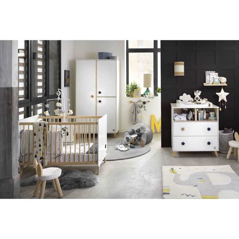 Commode 2 tiroirs 2 niches Oslo boutons étoiles