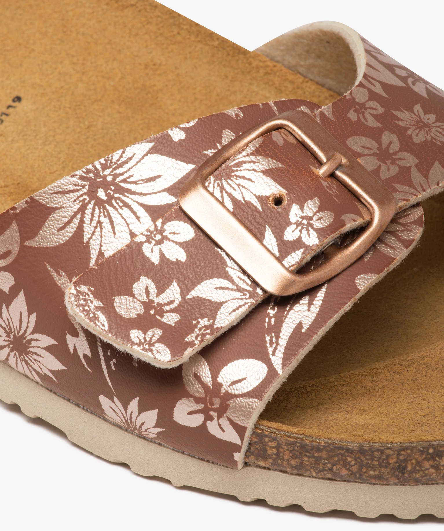 Mules femme à bride à boucle imprimée fleurs marron | GEMO