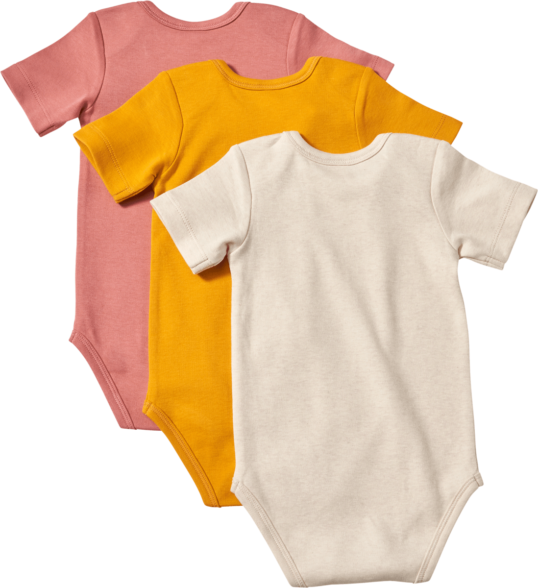 Bodys Kurzarm, rosa + gelb + beige, Gr. 98/104, 3 St