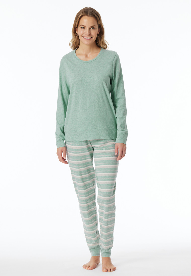 Schlafanzug lang grün meliert - Casual Essentials
