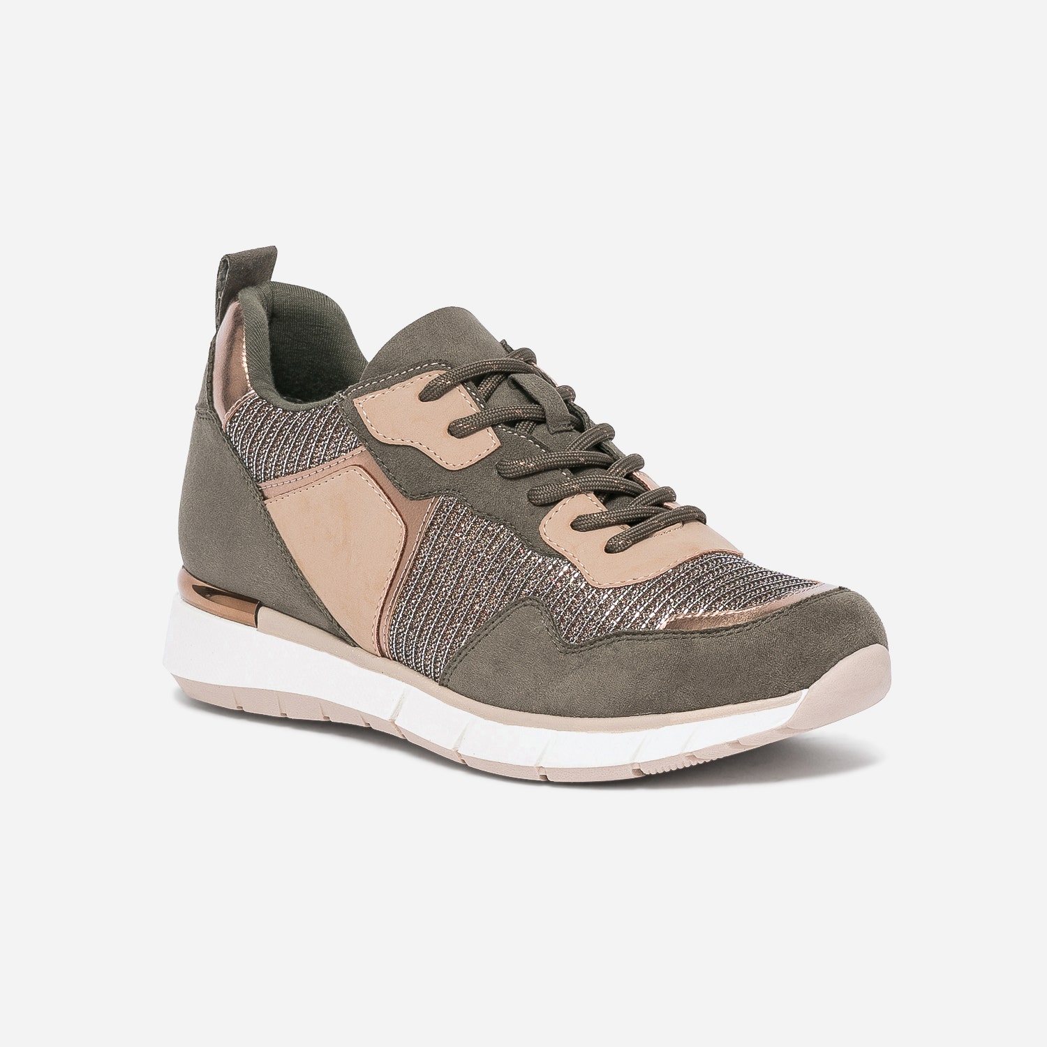 Tennis TEXTO kaki et beige mix matière