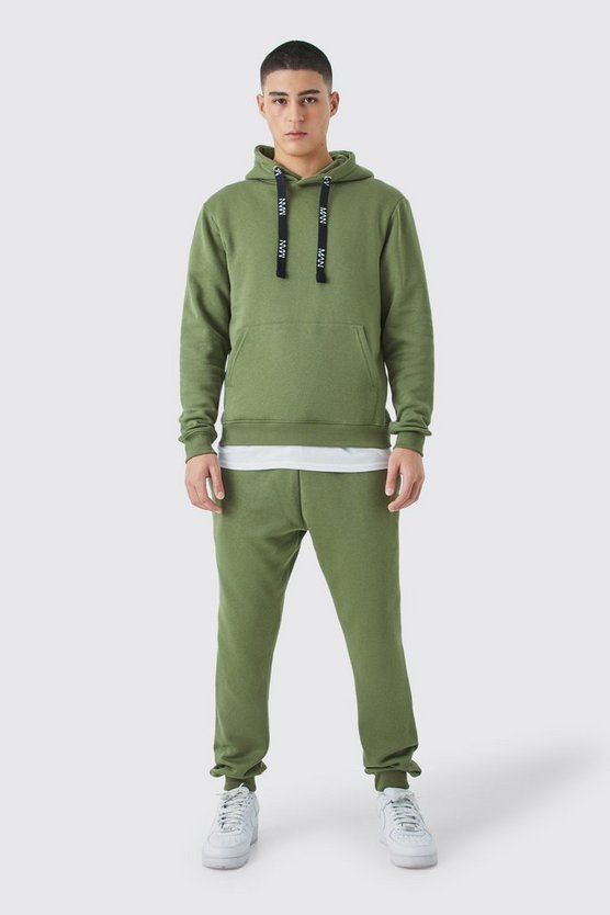 Man Branded Drawcord Detail Hooded Tracksuit
