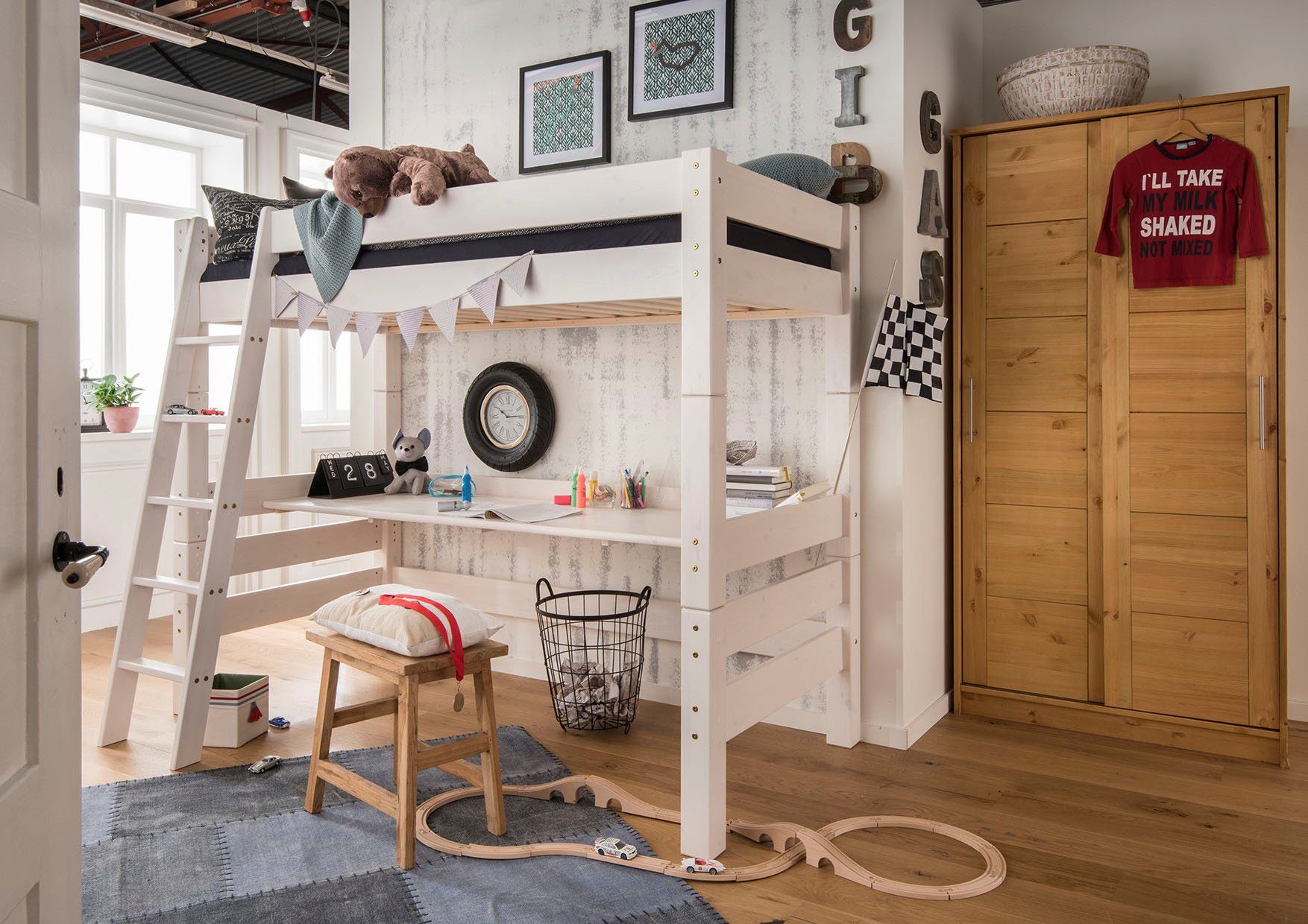 Lüttenhütt Kinderkleiderschrank Henne Schiebetürenschrank, Kleiderschrank mit Schiebetüren, Kiefer massiv