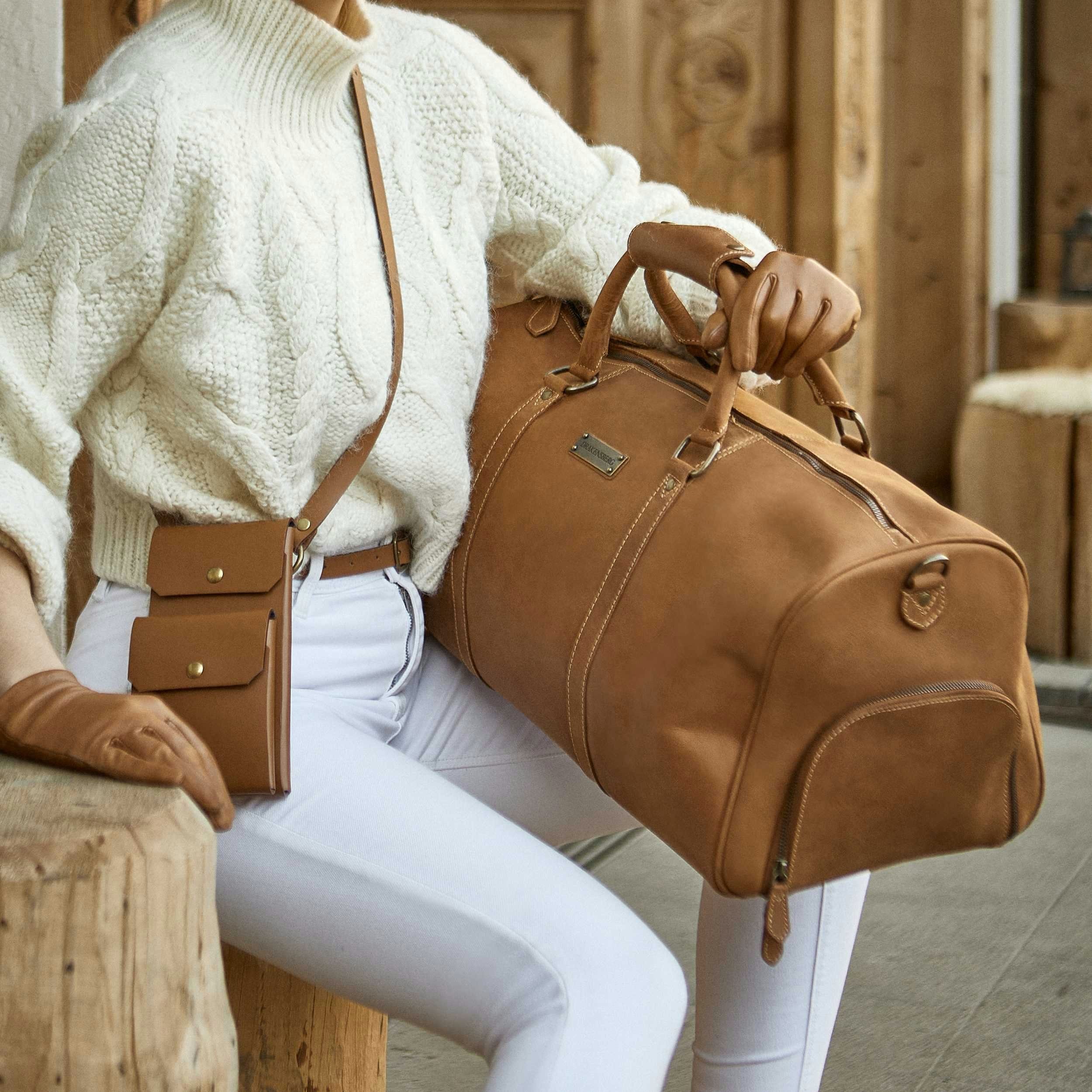 DRAKENSBERG Reisetasche Weekender Finn Cognac-Braun, mit Schuhfach für Damen und Herren, Sporttasche, aus Premium Leder