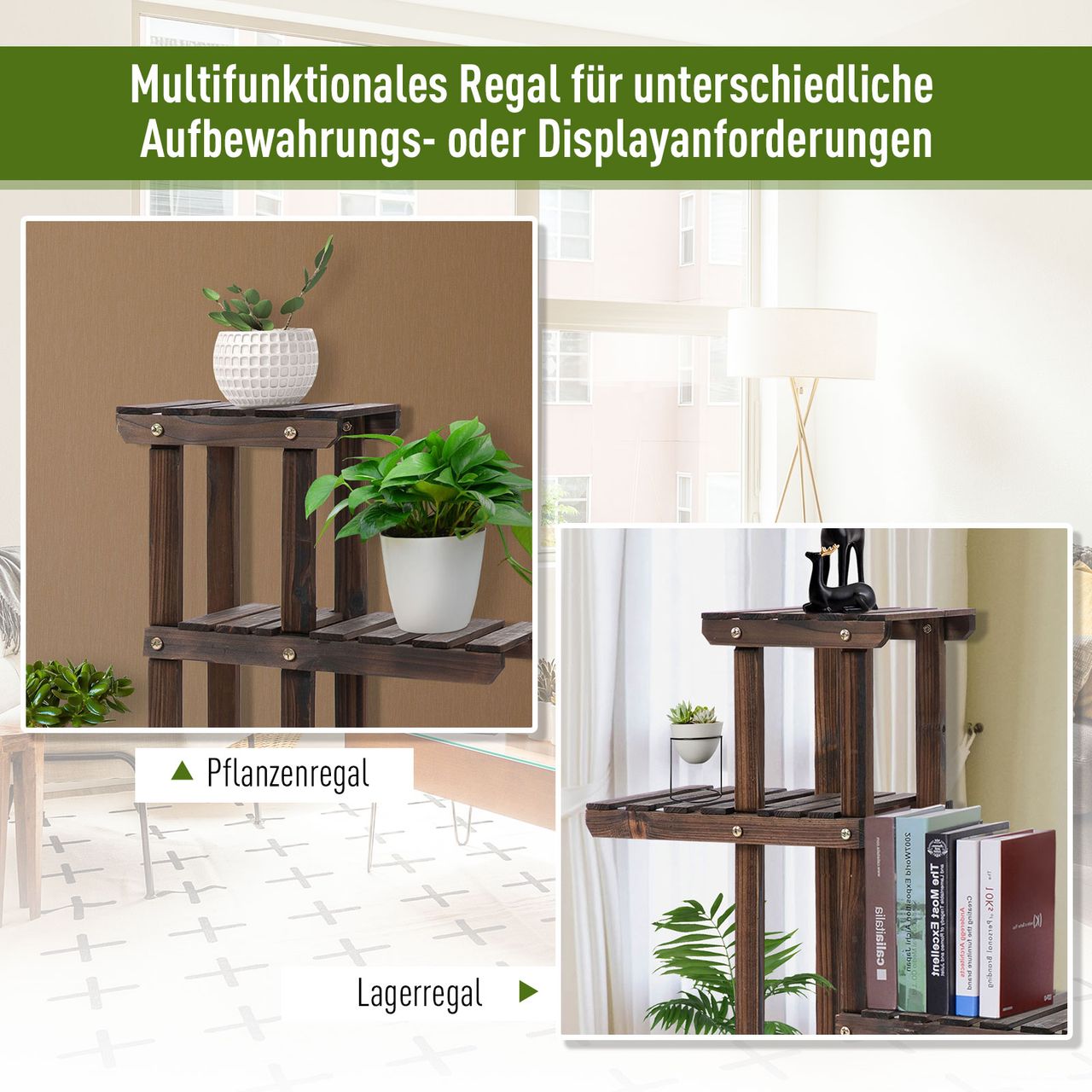 Outsunny Pflanzenregal Vierstufiges Blumenregal Verkohlt 123,5 x 33 x 80 cm