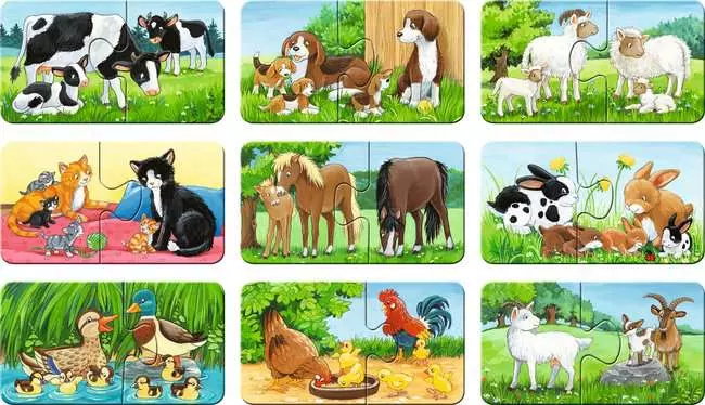 Kinderpuzzle ab 2 Jahren - Tierfamilien auf dem Bauernhof - 2 Teile