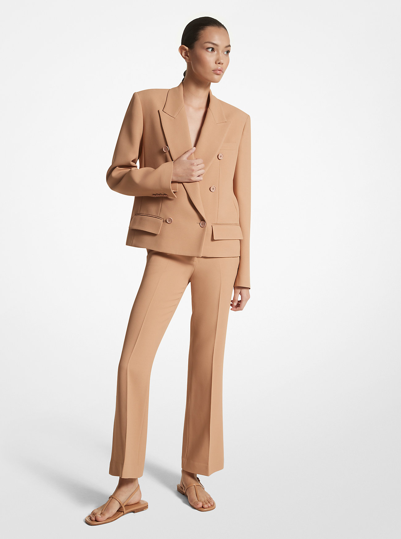 Double Crepe Sablé Cropped Jacket - SUNTAN