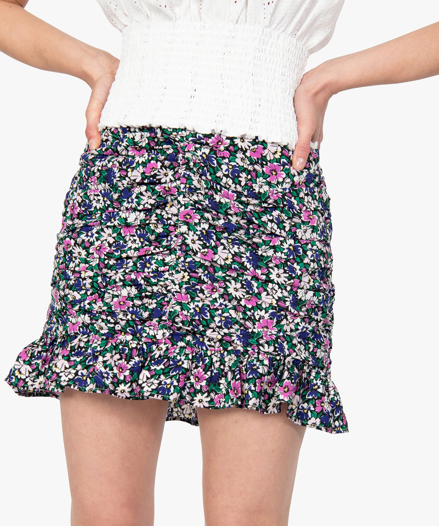 Jupe femme effet drapé à motifs fleuris – Lulu Castagnette imprime | GEMO