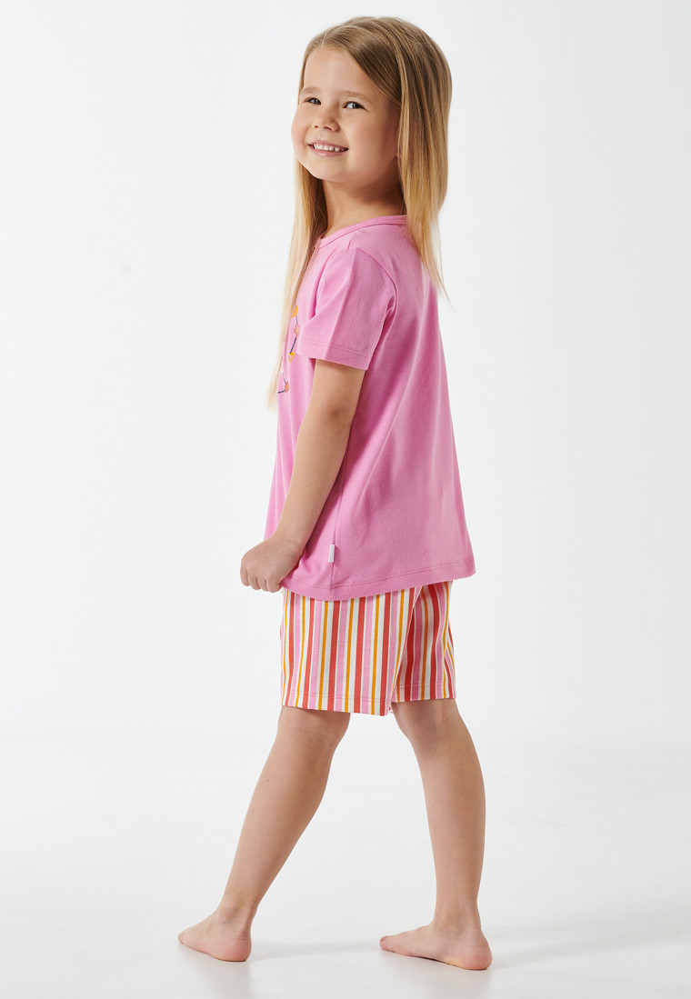 Schlafanzug kurz Peace Streifen rosa - Girls World