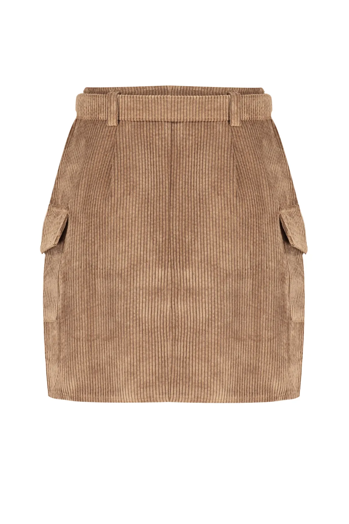 Trendyol Collection  Brauner, gewebter Minirock aus Samtstoff mit Reißverschlusstasche und Gürtel und detailliertem Detail TWOAW24ET00241