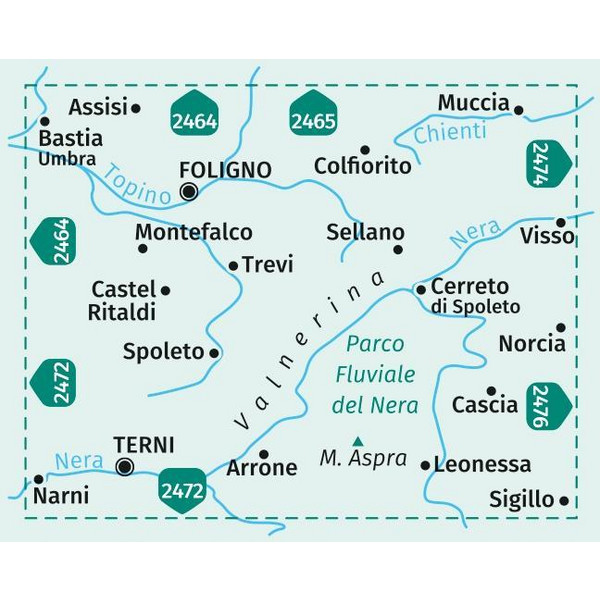 KOMPASS Wanderkarte Assisi, Foligno, Spoleto, Terni, Valnerina, Norcia, Cascia 1:50 000 - Wanderkarte