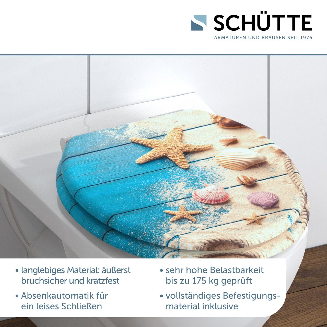 Schütte MDF WC Sitz BEACH AND WOOD, Toilettendeckel mit Absenkautomatik Holzkern