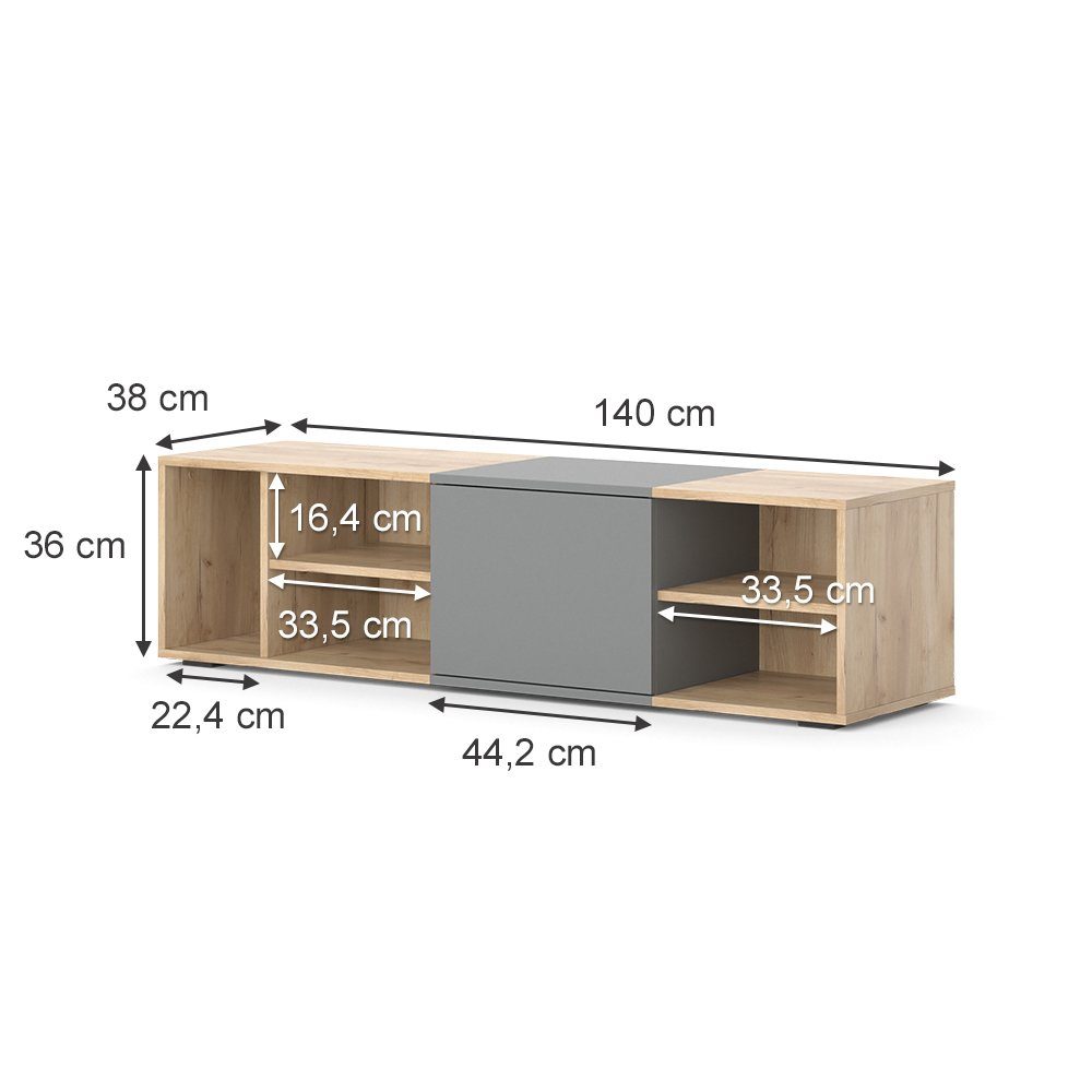 Vicco Raumteiler Adelin, Anthrazit/Goldkraft Eiche, 140 x 36 cm