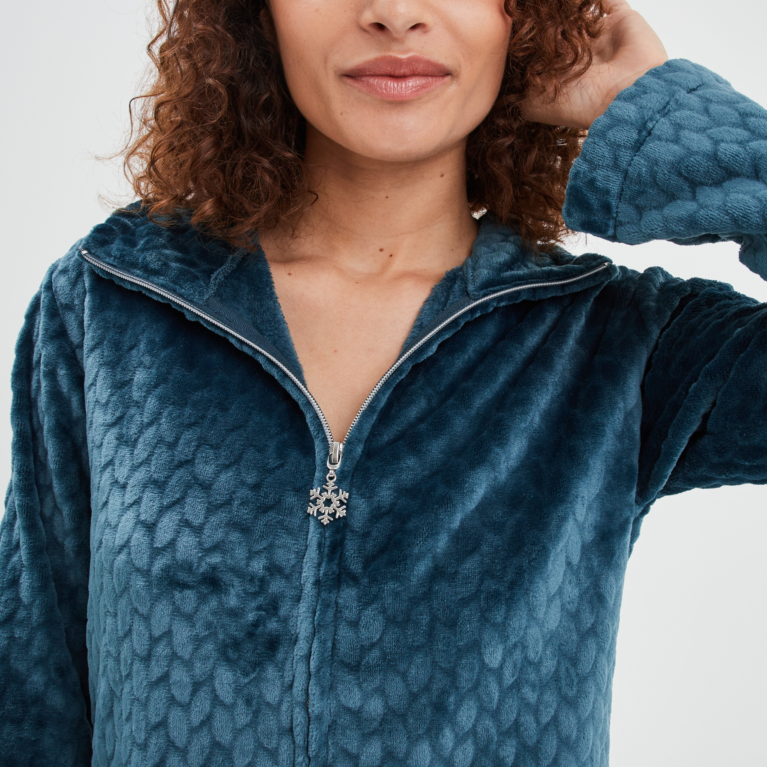 Veste pyjama pilou zippée col montant bleu canard femme | La Halle