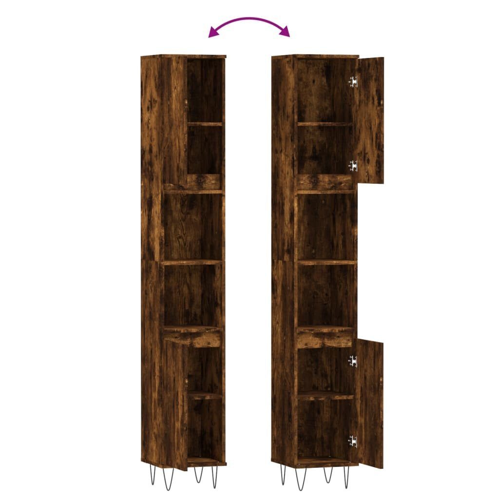 vidaXL Badezimmerspiegelschrank Badschrank Räuchereiche 30x30x190 cm Holzwerkstoff (1-St)