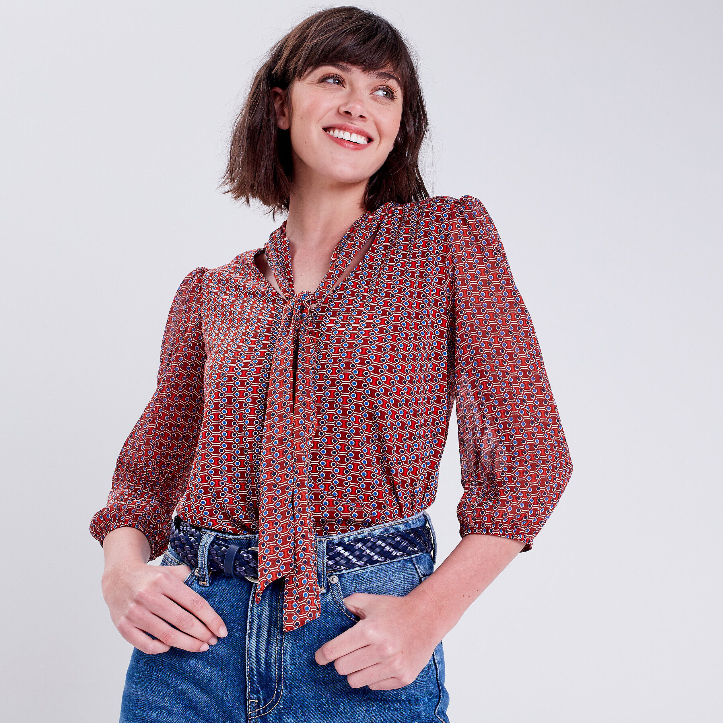 Blouse manches 3/4 marron femme | Cache Cache