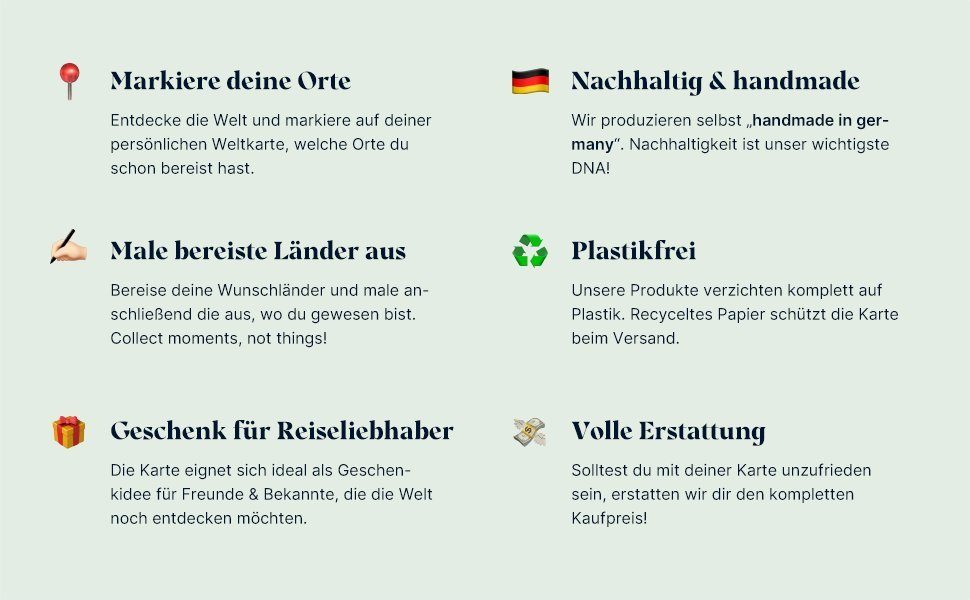mw Leinwandbild Meine Weltkarte: Markiere deine bereisten Orte - handmade in Germany