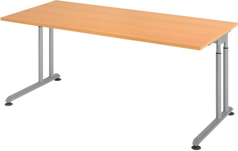 Hammerbacher Höhenverstellbarer Sitz-Stehschreibtisch Rechteckig Metall, Holz Silber C-Fuß 1800 x 800 x 820 mm