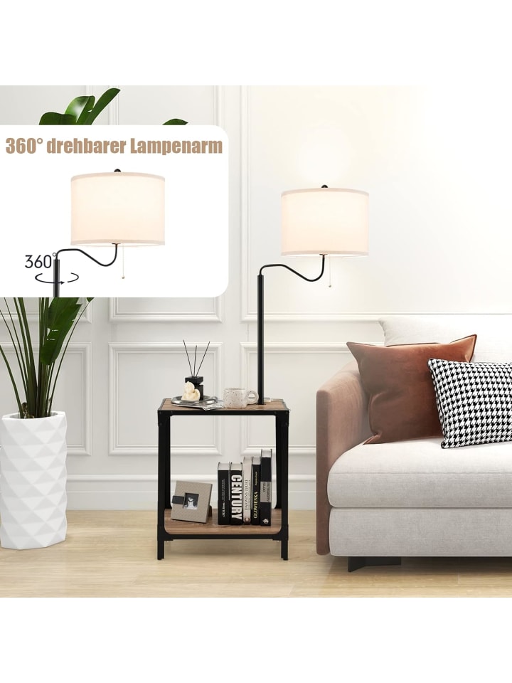 COSTWAY 2 in 1 Nachttischlampe drehbar in Beige günstig kaufen 34 cm