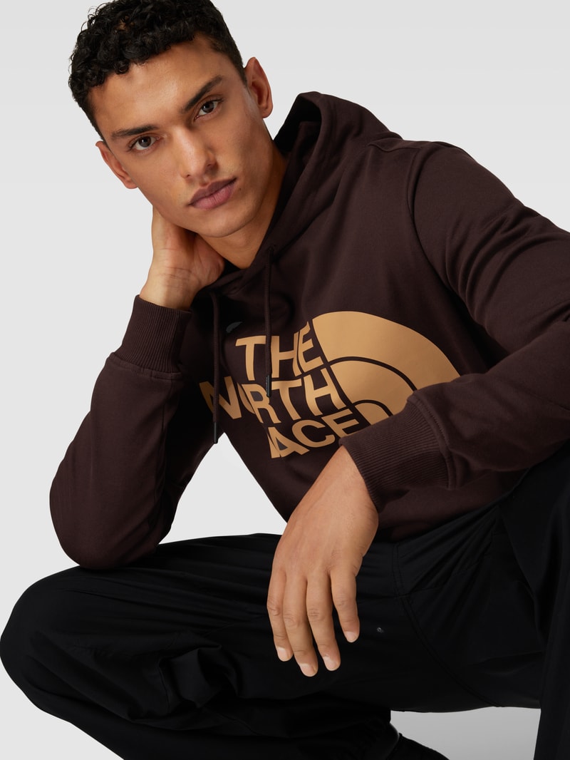 Hoodie mit Logo-Print Modell 'STANDARD' in schokobraun