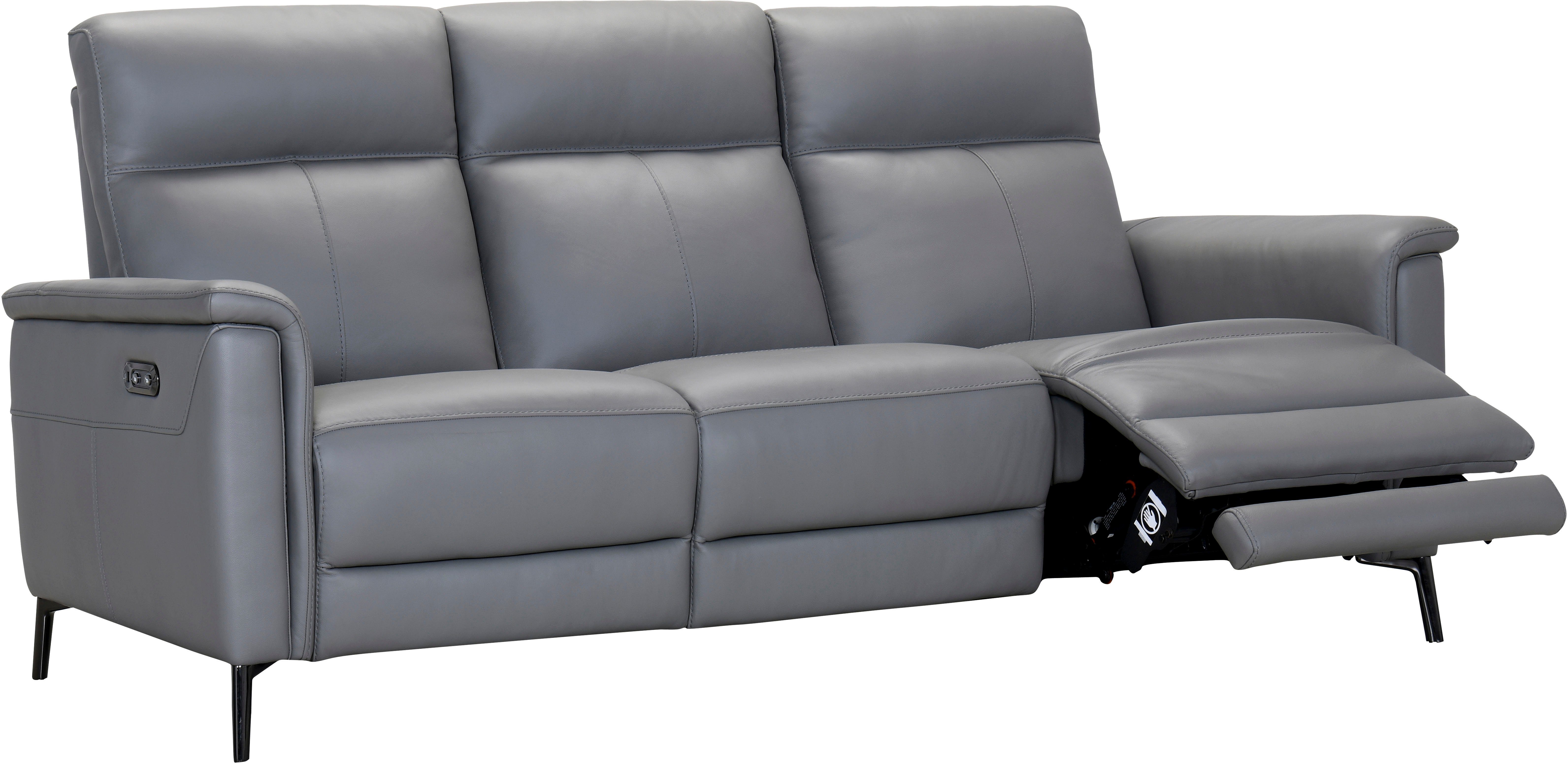 Places of Style 3-Sitzer Barano, Relaxsofa in Leder und Webstoff, elektrische Relaxfunktion in 2 Sitzen, Kopfteilverstellung und USB