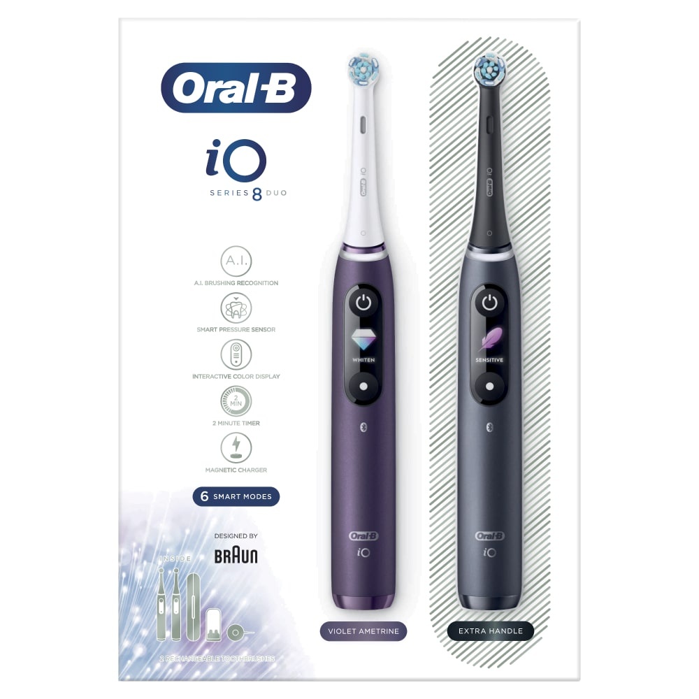 oral-b ORAL B iO BAD ELECT. iO 8 - Lot de 2 BAD Noires BROSSES A DENTS ELECTRIQUES RECHARGEABLES