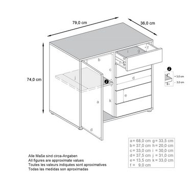 Vladon Kommode Ben (Kommode, mit 1 Tür und 5 Schubladen), Weiß matt/Weiß matt (79 x 74 x 36 cm)