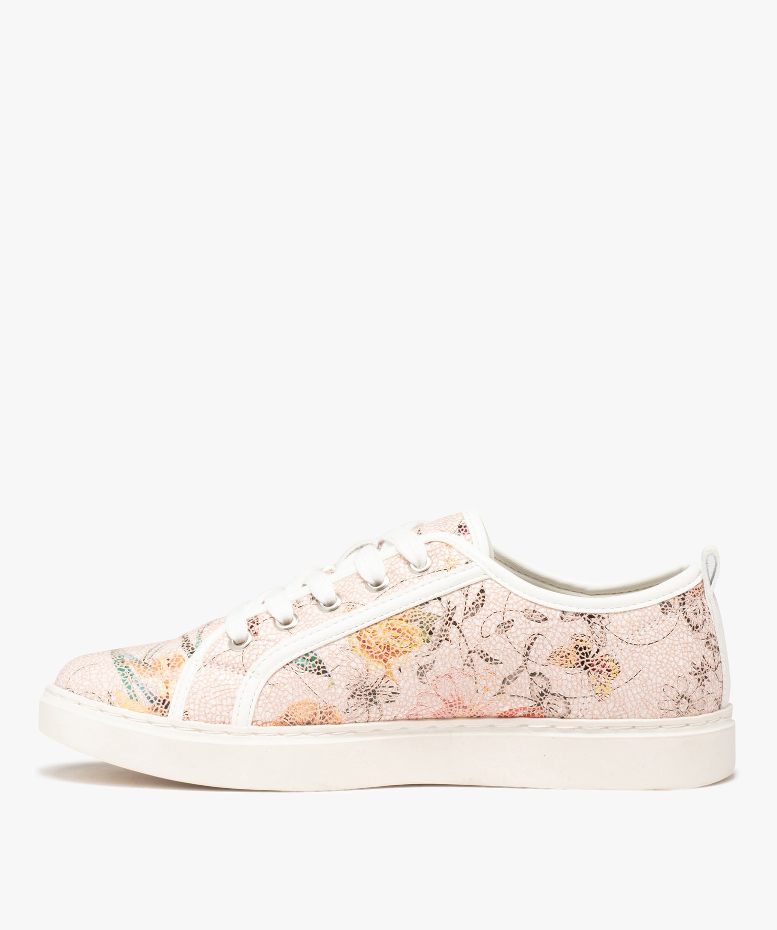 Baskets femme à motifs fleuri avec vernis effet craquelé rose | GEMO