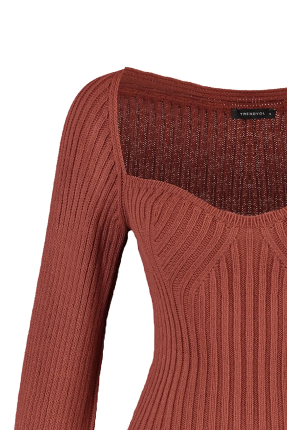 Trendyol Collection  Brauner kurzer Strickpullover mit Herzkragen TWOAW22KZ1760