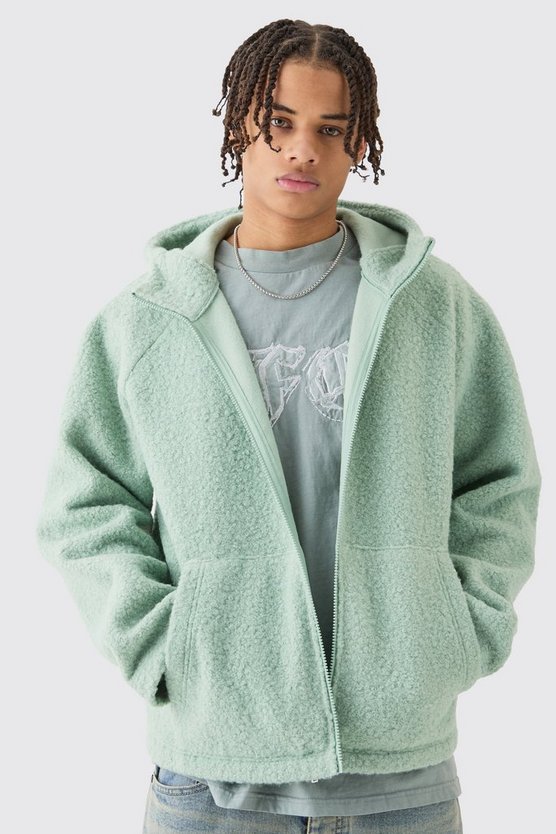 Kastiger Oversize Bouclee Borg-Hoodie mit Reißverschluss