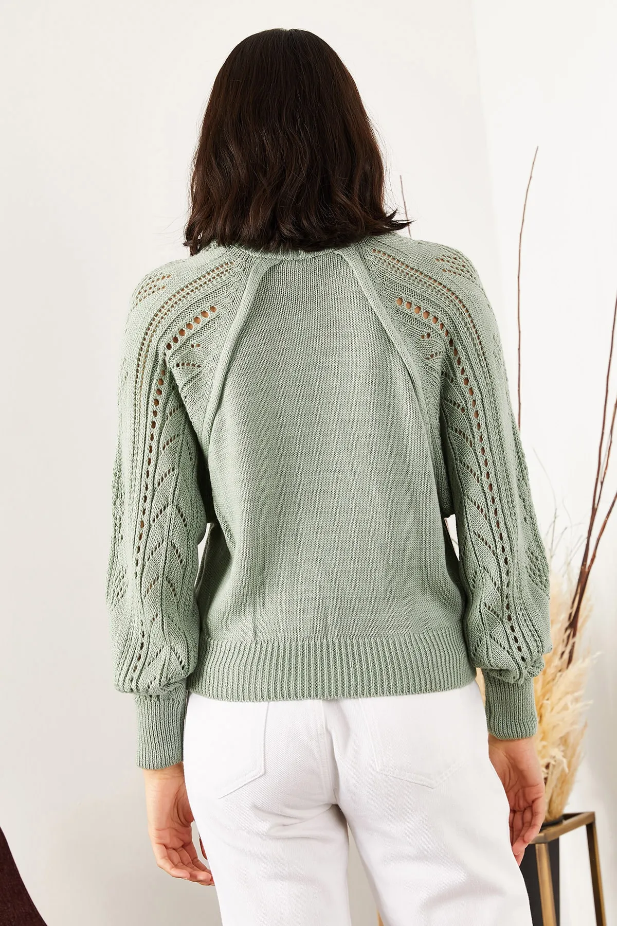 Olalook  Mintgrüner Strickpullover mit Fledermausärmeln für Damen KZK-19000248