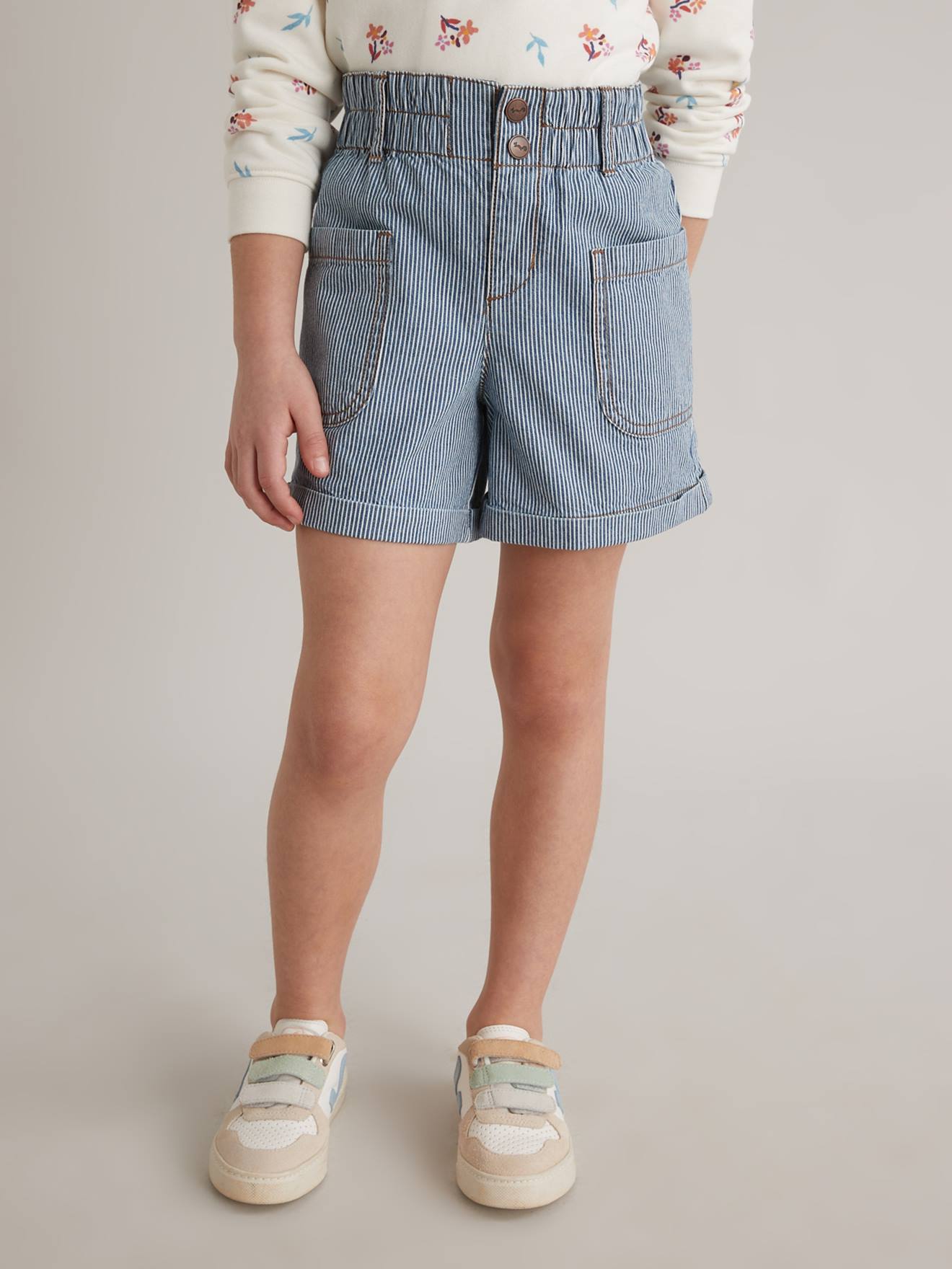 Short Fille en jean CYRILLUS rayé bleu