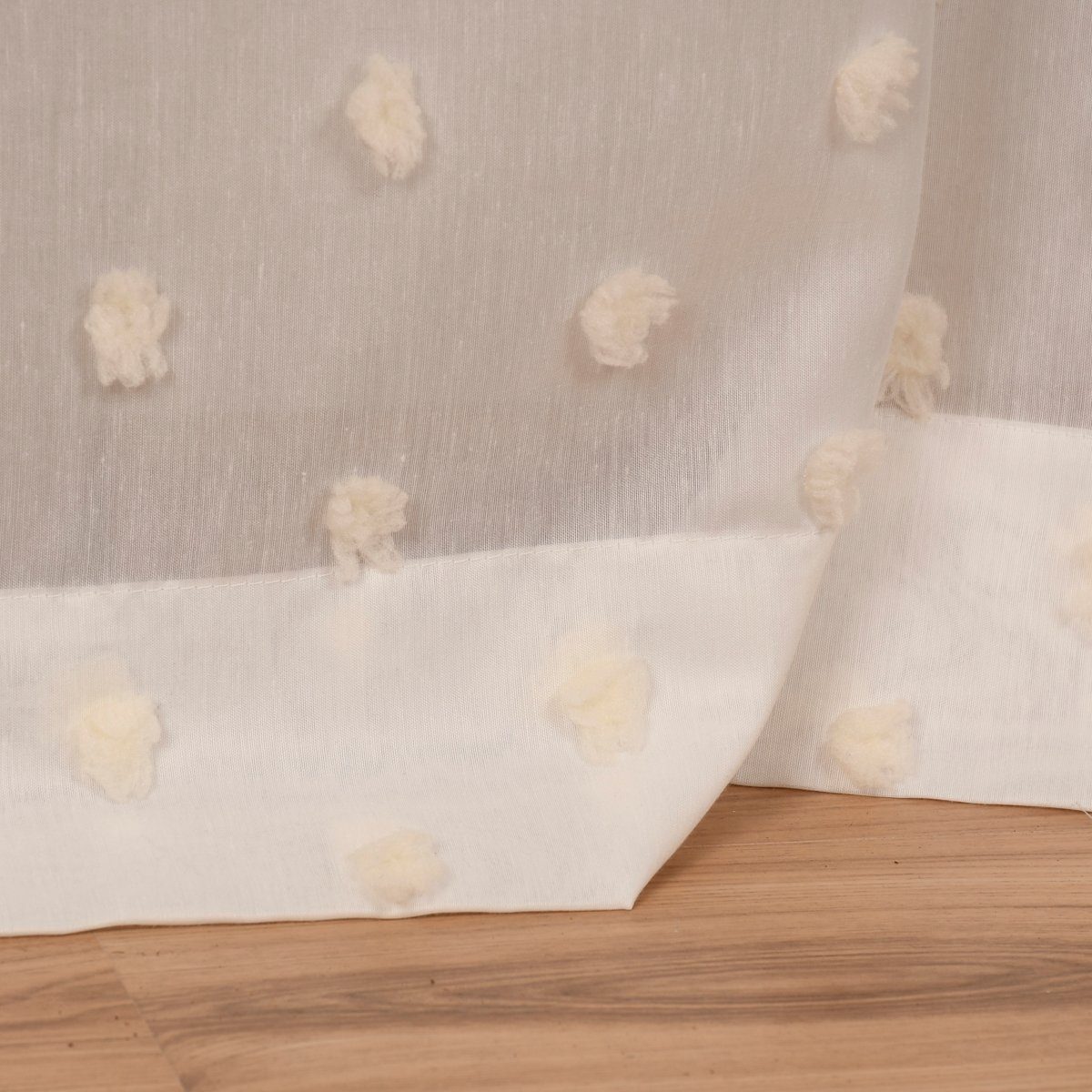 Meterware Rasch Textil Bambino Stores Pom Pom Puscheln weiß creme 3m, (1 St), halbtransparent, Kunstfaser, bestickt