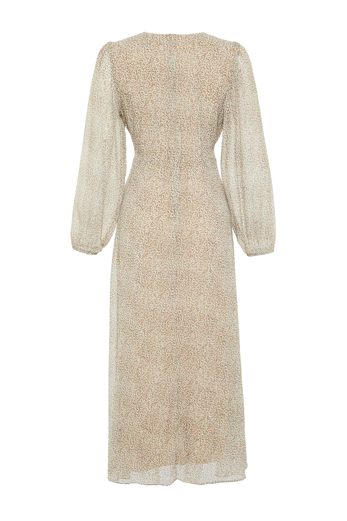 Trendyol Modest  Braunes gefüttertes gewebtes Kleid mit Blumenmuster und Gürtel TCTSS24EB00081