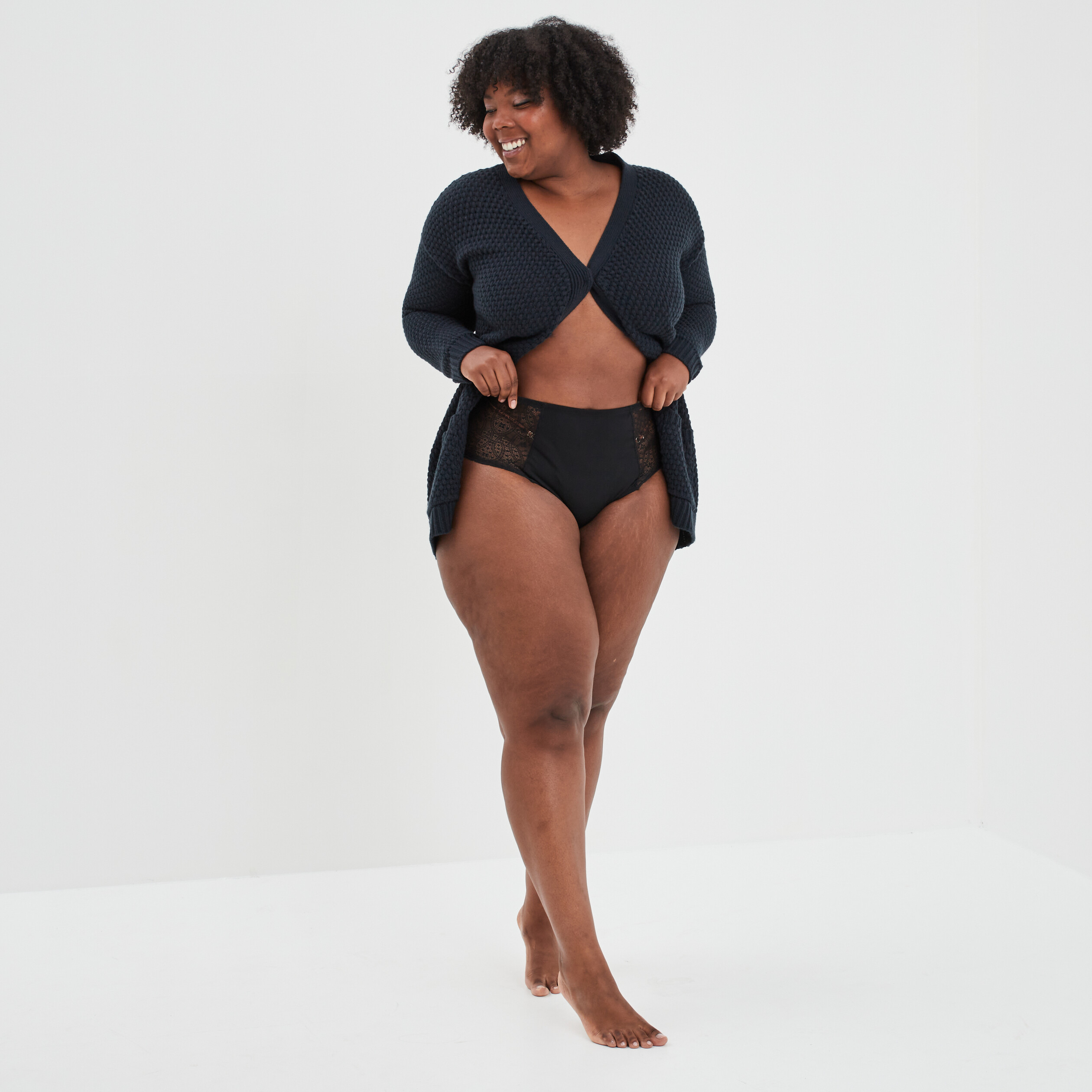 Culotte haute avec dentelle noir femme grande taille | La Halle