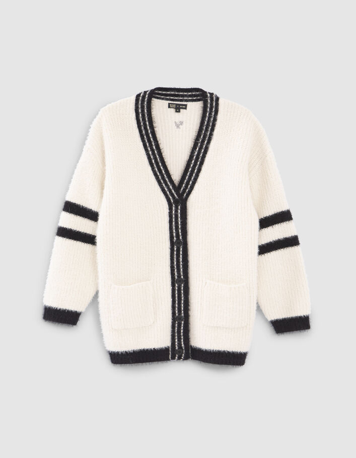 Cardigan long écru tricot poilu esprit Collège fille